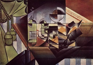 three women at the table by the lamp Painting - the watch the sherry bottle 1912 Juan Gris